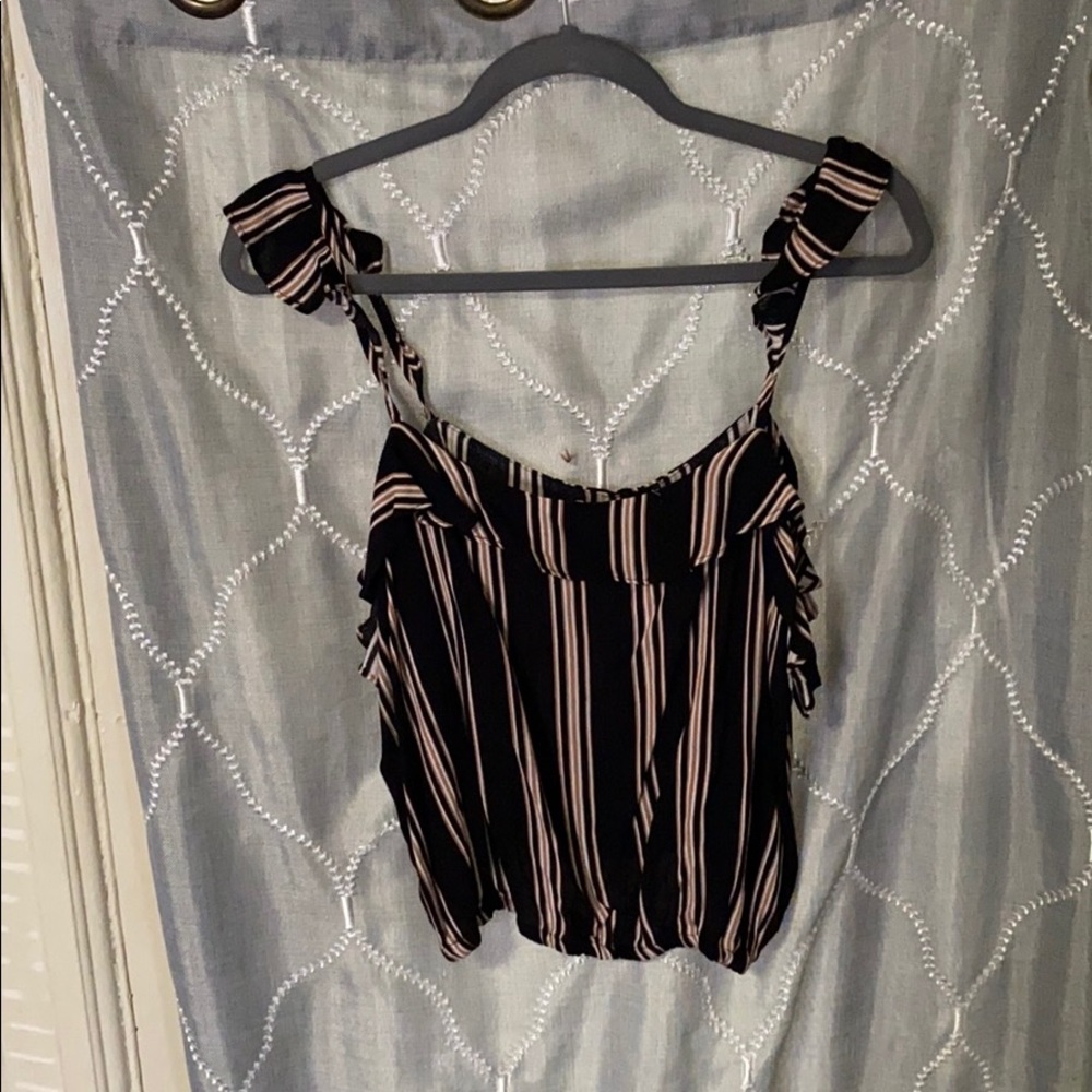 Black/Pink Stripped Flutter Slv Top